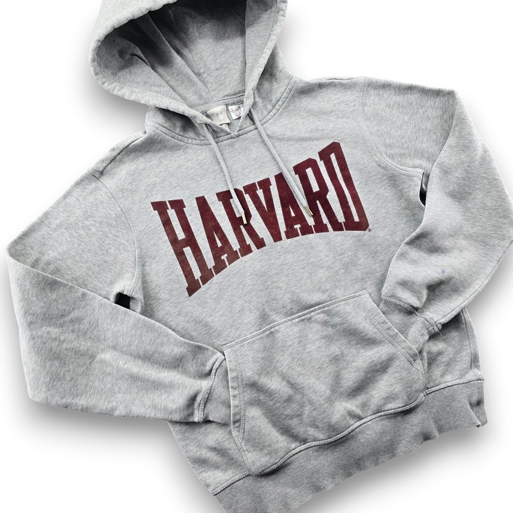 HM Harvard University Hoodie Mens XS Gray Cotton Blend Pullover Sweatshirt